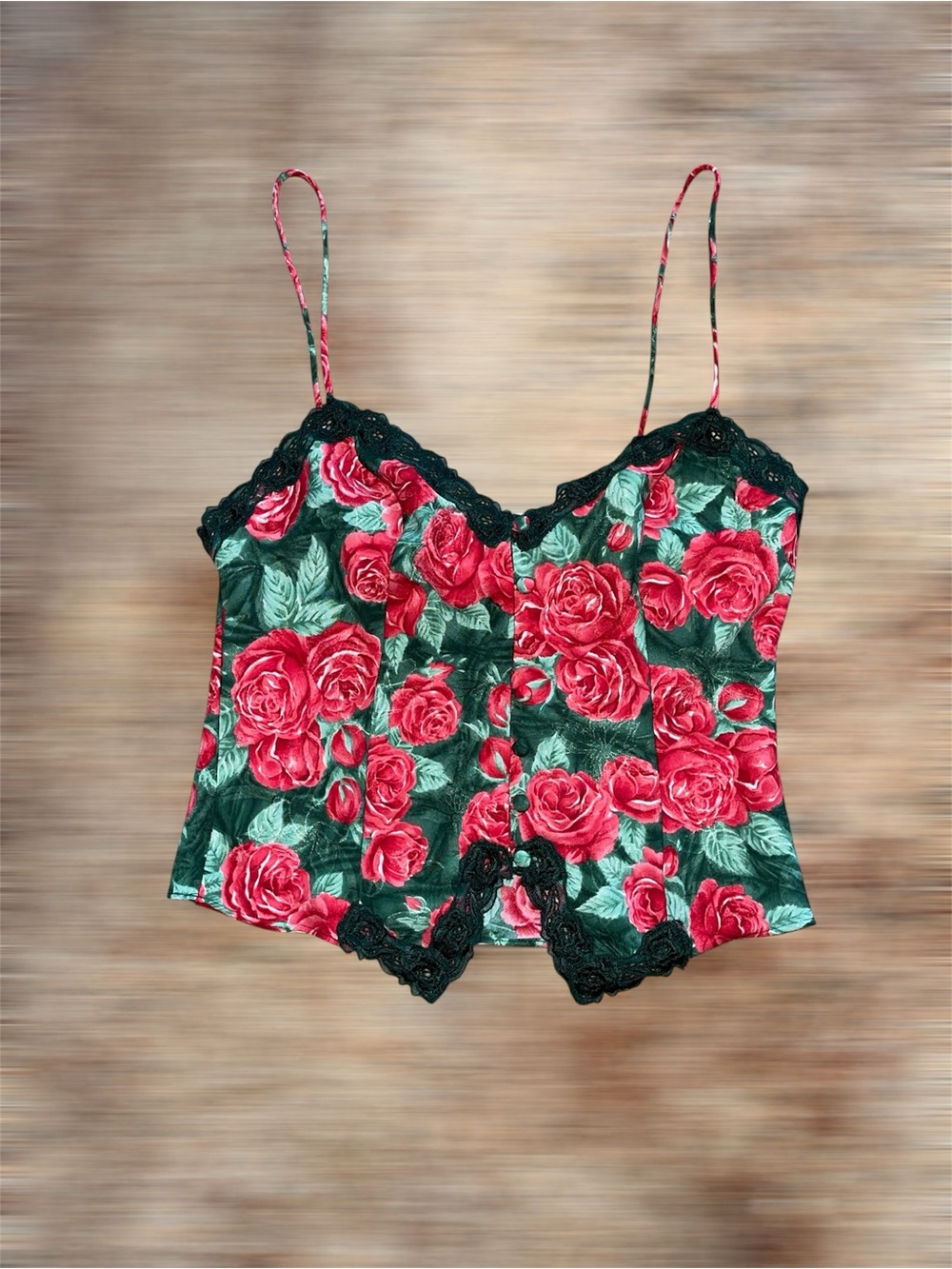 VTG Victoria's Secret Gold Label Rose Floral Lace Cami Top S